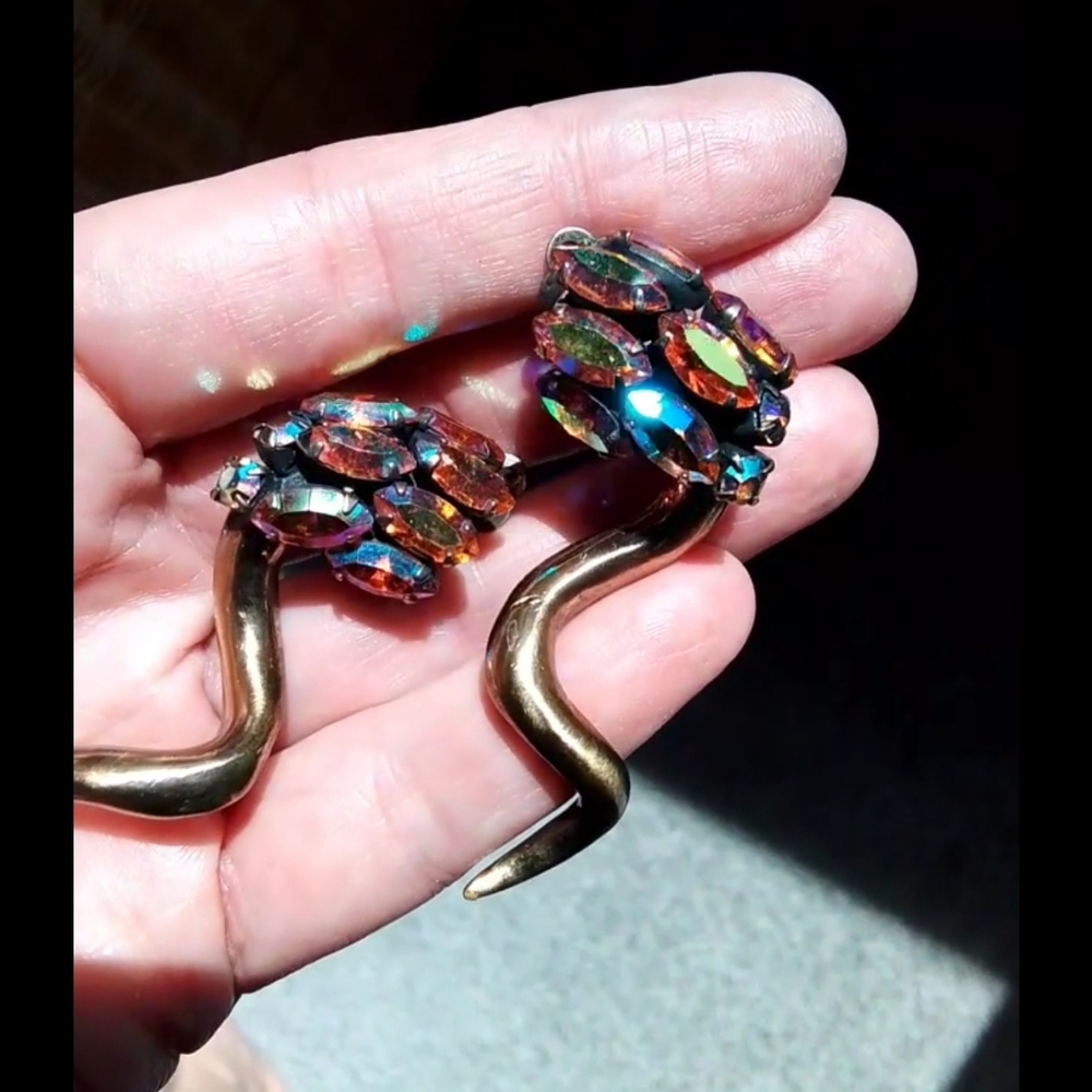 Danny Pollak Gold Tone Aurora Borealis Swarovski Crystal Earrings